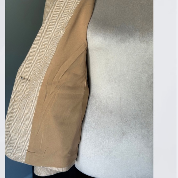Fall Classic Jacket LOFT Camel Herringbone Blazer with Elbow Patches Sz 4P - Picture 10 of 12